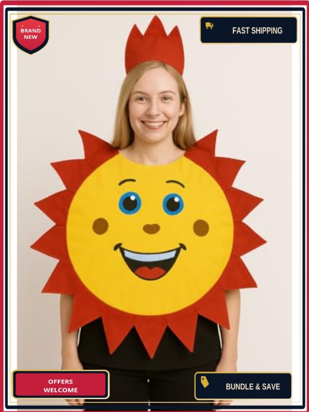 Sun Costume Fancy Dress Set with Crown Unisex Adult Halloween Party
